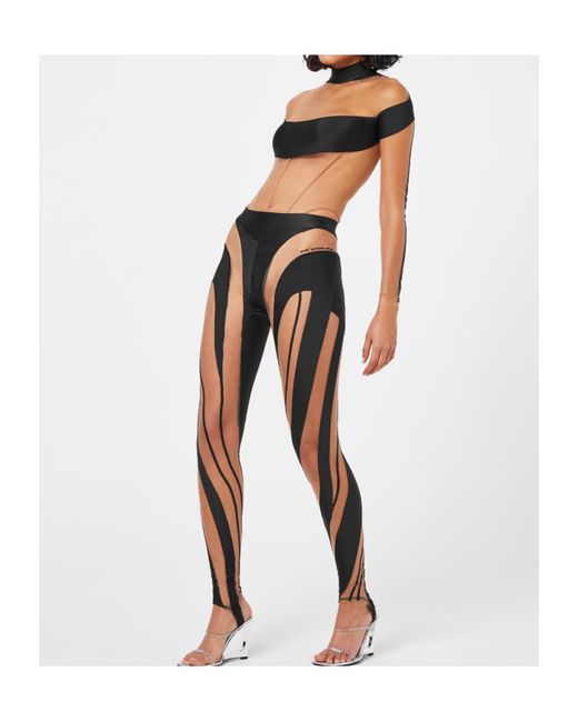 Mugler Black Transparent Spiral Leggings