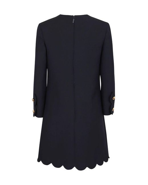 Valentino Blue Crewneck Long-Sleeved Mini Dress