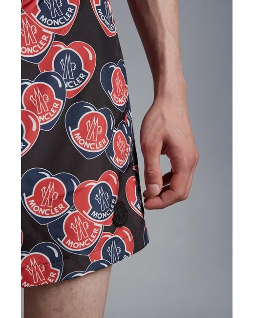 Moncler Red Logo Printed Swim Shorts for men