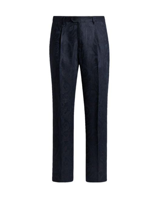 Etro Blue Jacquard Straight Leg Trousers for men