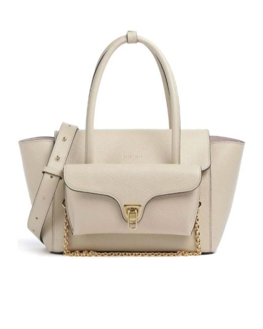 Coccinelle Natural Double Beat Foldover Top Tote Bag