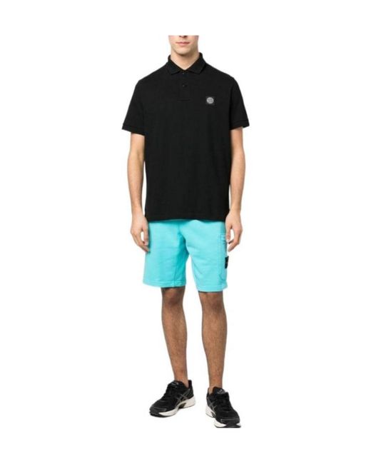 Stone Island Black Slim Fit Short-Sleeved Polo Shirt for men