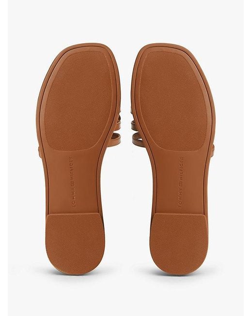 Tommy Hilfiger Brown Logo-Plaque Flat Sandals