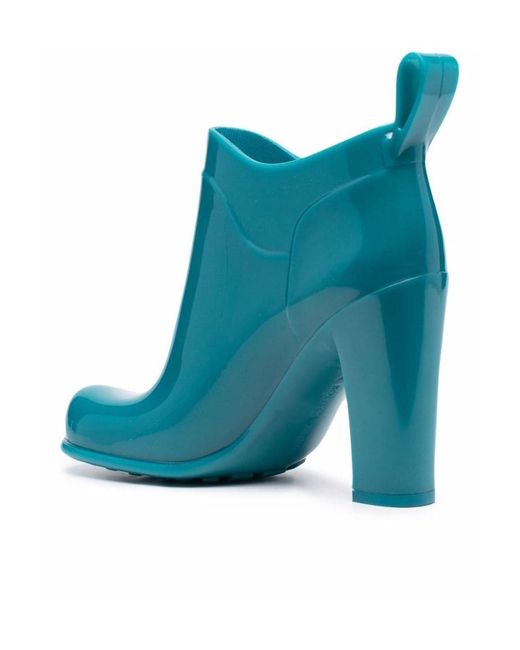 Bottega Veneta Blue Shine Square Toe Ankle Boots