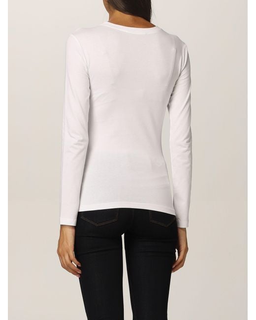 Moschino White Long Sleeved Logo Print T-Shirt