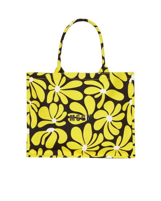 MSGM Yellow Floral-Print Tote Bag