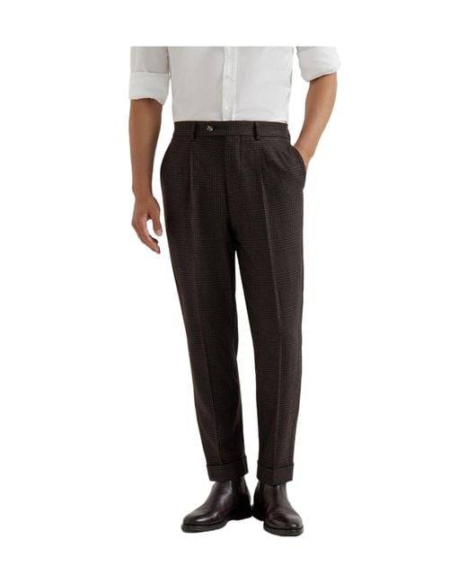 Brunello Cucinelli Black Pleated Wool-Cashmere Blend Trousers for men