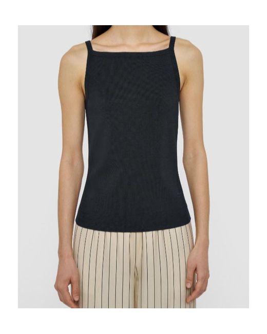 Joseph Black Square-Neck Rib Knit Viscose Tank