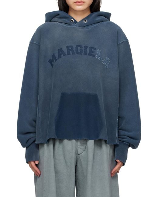 Maison Margiela Blue Faded Logo-Patch Hoodie for men