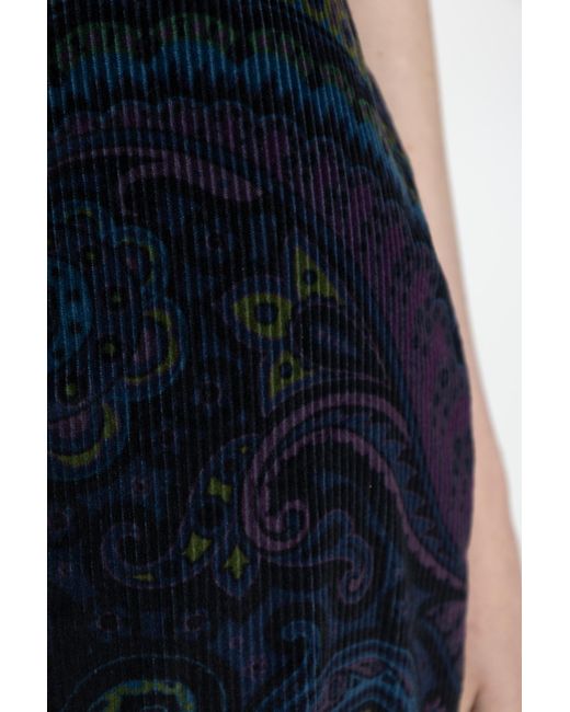 Etro Blue Floral Jacquard Flared Corduroy Trousers
