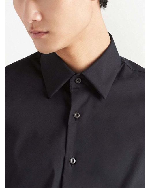 Prada Blue Long-Sleeved Poplin Shirt for men
