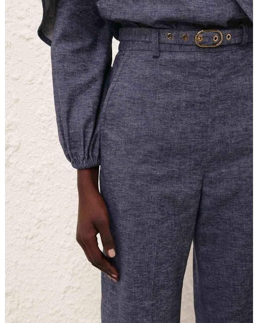 Zimmermann Blue Hypnotic Belted Flared Trousers