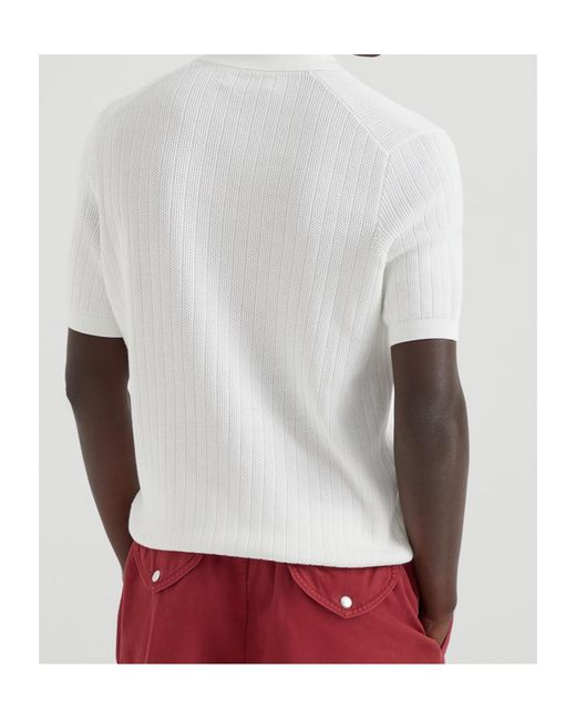 Brunello Cucinelli White Short-Sleeved Polo Shirt for men