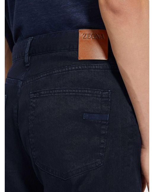 Zegna Blue Logo Patch Straight-Leg Jeans for men