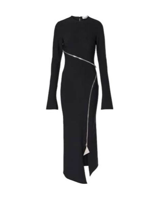 The Attico Black Zip-Up Jersey Midi Dress