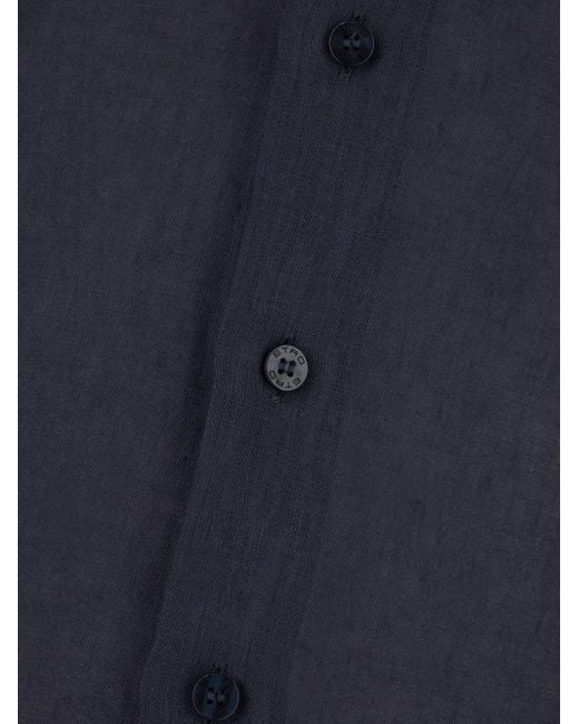 Etro Blue Logo Embroidered Long Sleeved Shirt for men