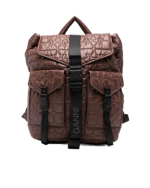 Ganni Brown Quilted Backpack