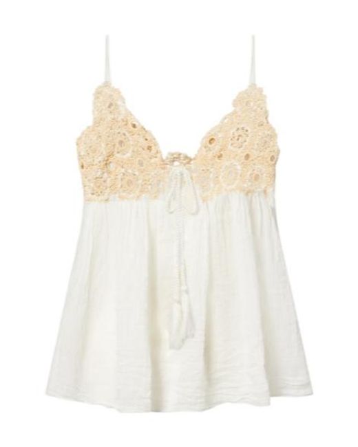 Ulla Johnson White Alessia Crochet-Trimmed Cotton Gauze Top