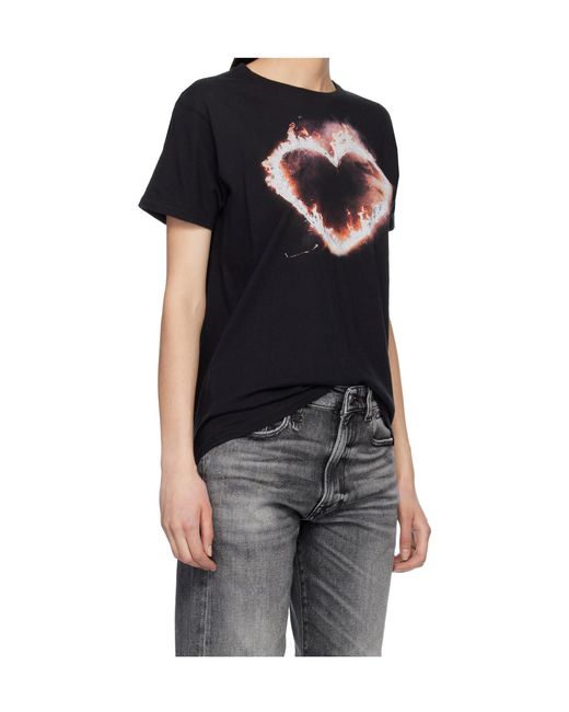 R13 Black Flaming Heart Crew Neck Short Sleeve T-Shirt for men