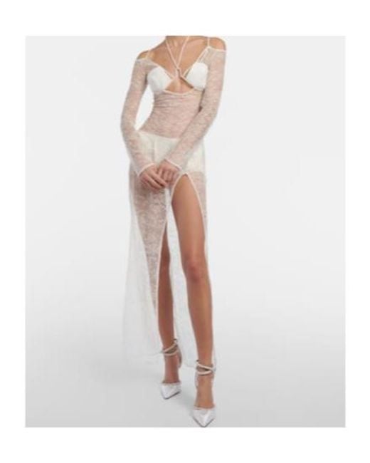 Nensi Dojaka White Bridal Cutout Lace Gown