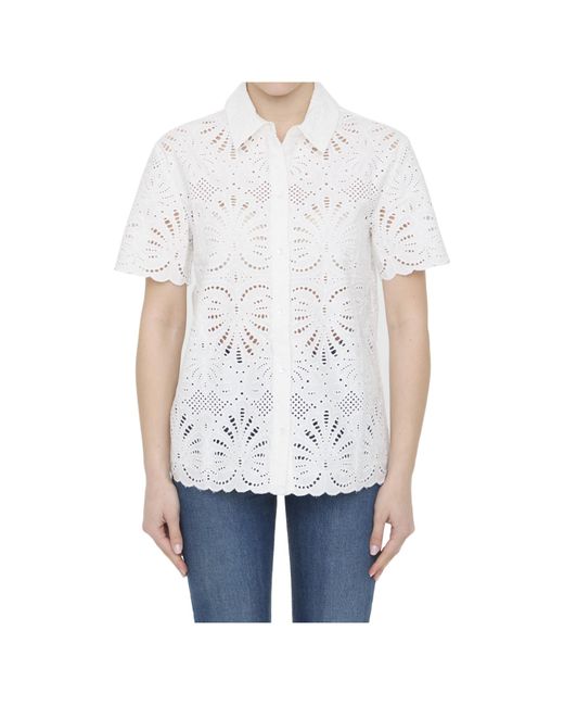 Self-Portrait White Open-Work Short-Sleeved Shirt