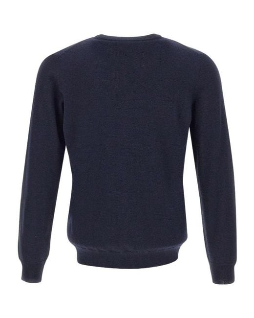 Kangra Cashmere Blue Kangra Ribbed Crew Neck Knitted Sweater for men