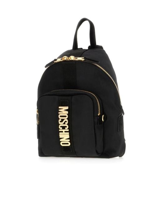 Moschino Black Small Logo-Plaque Backpack