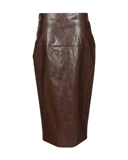 FEDERICA TOSI Women's Brown Leather Split Midi Skirt