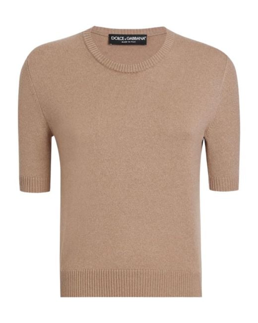 Dolce & Gabbana Brown Short-Sleeve Cashmere Sweater