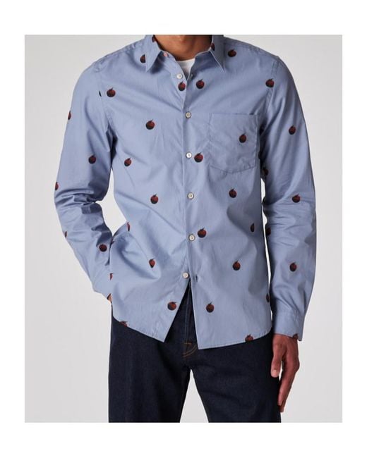 Paul Smith Blue Tomato-Print Poplin Shirt for men