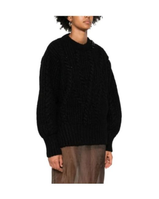 Simone Rocha Black Embellished Cable-Knit Sweater
