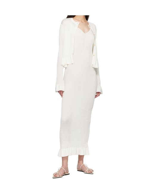 Jil Sander White Long-Sleeved Ruffled Cardigan