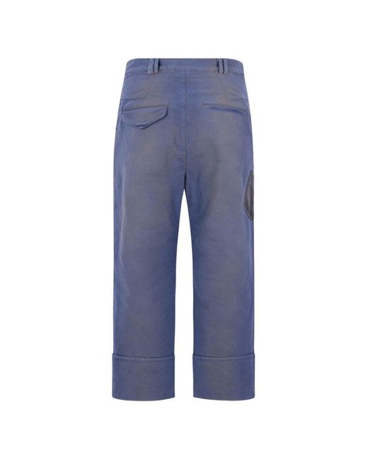 NAMACHEKO Blue Leather-Patch Turn-Up Trousers for men
