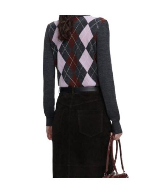 Self-Portrait Black Argyle Lightweight Polo Jumper