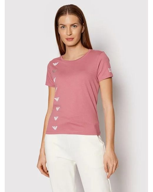 EA7 Pink T-Shirt With Round Neck And Short Sleeves