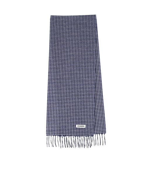 Jil Sander Blue Slim Micro-Checkered Scarf for men