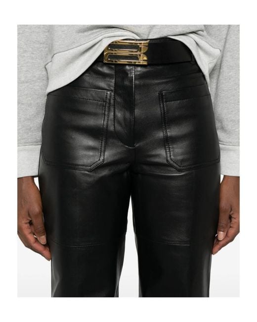 Victoria Beckham Gray Leather Alina Trousers