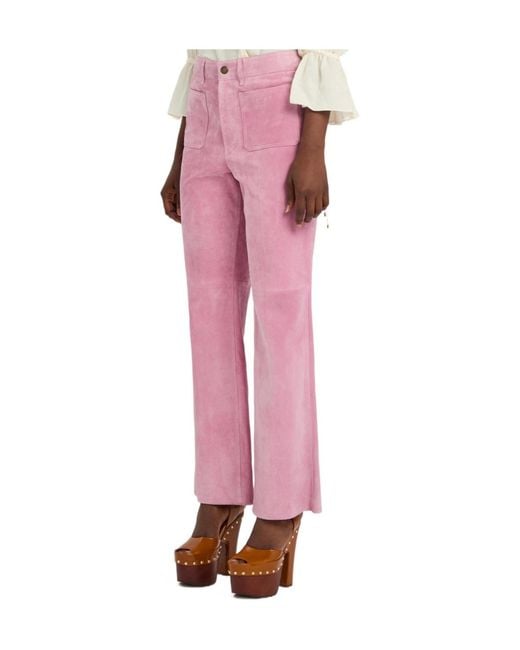 Chloé Pink Flared-Leg Suede Trousers