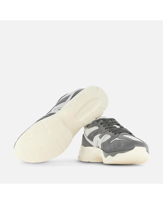 Hogan Gray H Logo Patch Panelled Sneakers for men