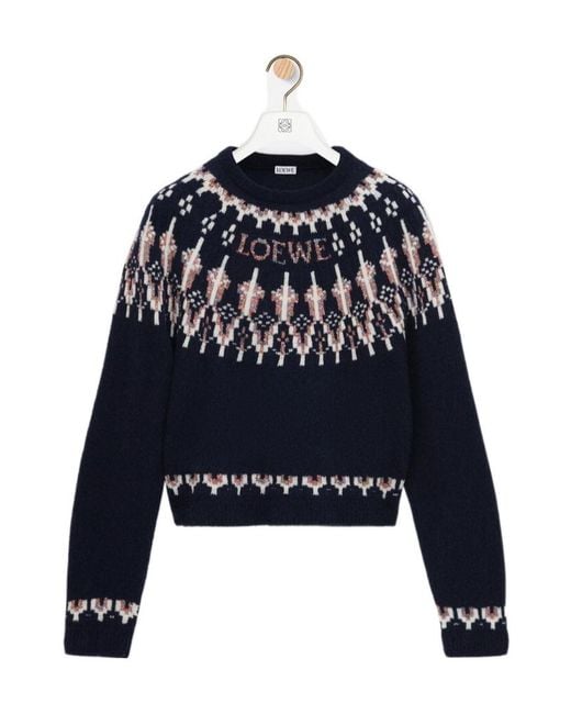 Loewe Blue Fair Isle Pattern Crewneck Jumper