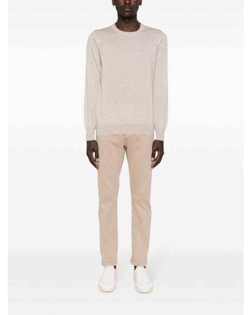 Brunello Cucinelli White Ribbed Crew Neck Sweater for men