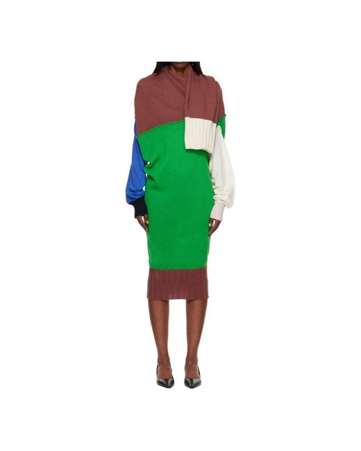 Issey Miyake Green Color-Blocked Knit Dress