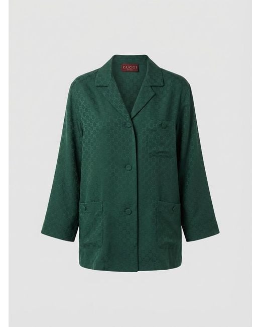 Gucci Green Gg Silk Jacquard Shirt