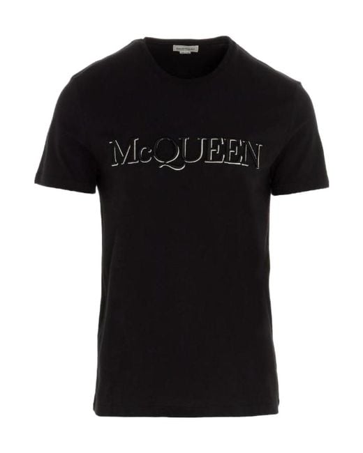 McQueen Black Logo Embroidered T-Shirt for men