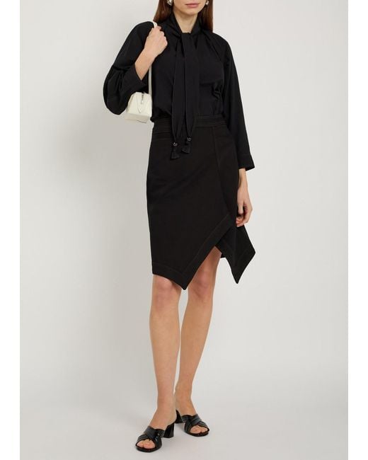 Lemaire Black Asymmetric Denim Mini Skirt