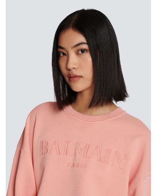 Balmain Pink Logo Embroidered Vintage Sweatshirt