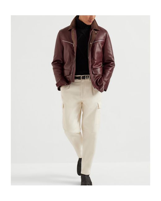 Brunello Cucinelli Brown Nappa Leather Field Jacket for men