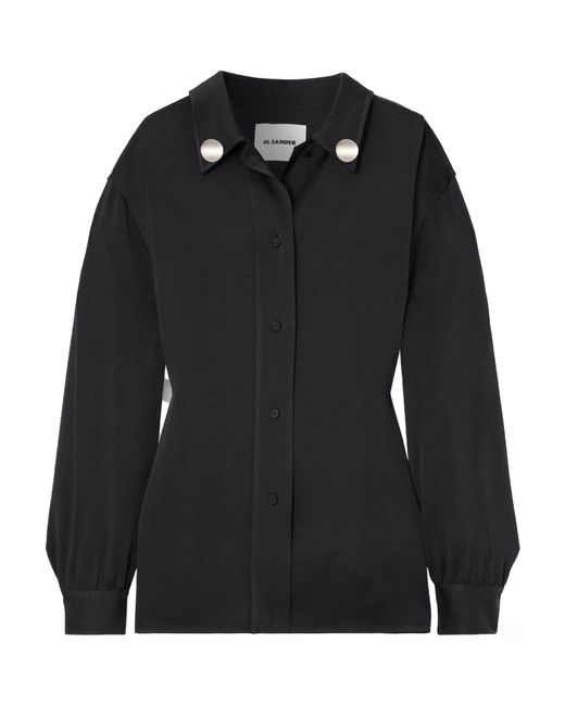 Jil Sander Black Long-Sleeved Satin Shirt