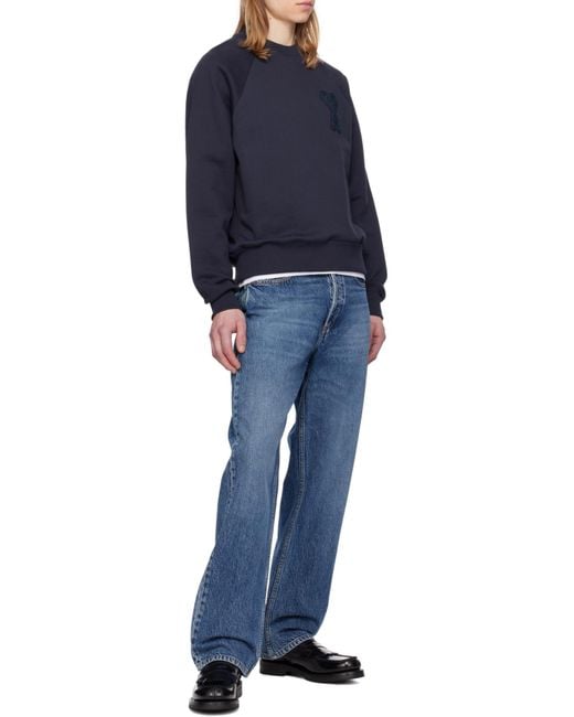 AMI Blue Ami De Coeur Crewneck Sweatshirt for men