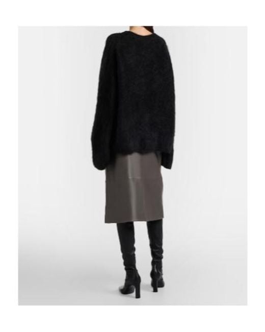 Yves Salomon Gray Leather Midi Skirt